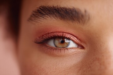 Obraz premium close-up of single eye showcasing vivid modern makeup surrounded by ample skin tone to emphasize minimalism