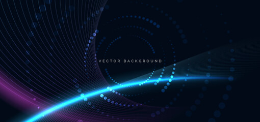 Futuristic wave lines glowing on dark blue background. Communication concept innovation.
