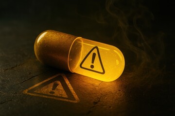 Futuristic Glowing Capsules with Toxic and Warning Symbols in Sci-Fi Hazardous Themes