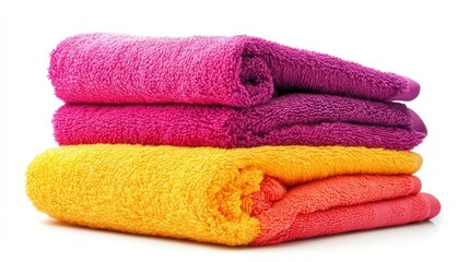 Stack of Vibrant and Soft Terry Cloth Towels for Bath and Home Use
