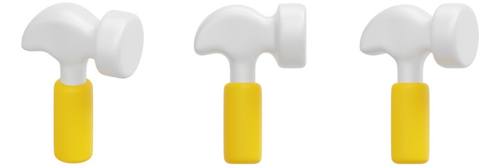 Set of White and Yellow Hammers Digital Illustration 3d Render Icon Illustration