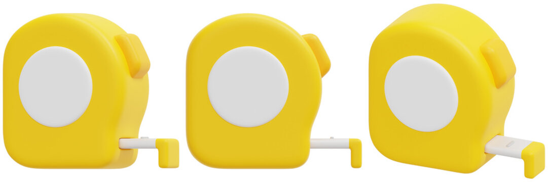 Set of Yellow Tape Measures in Isometric View 3d Render Icon Illustration