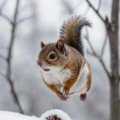 A flying squirrel in winter torpor, pure white background