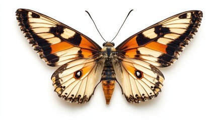 Fototapeta premium Striking isolated image of a vibrant patterned butterfly displaying ornate wings