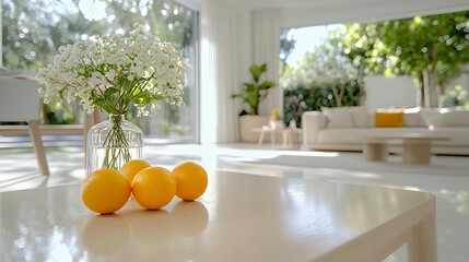 Oranges on Table in Bright Living Room
