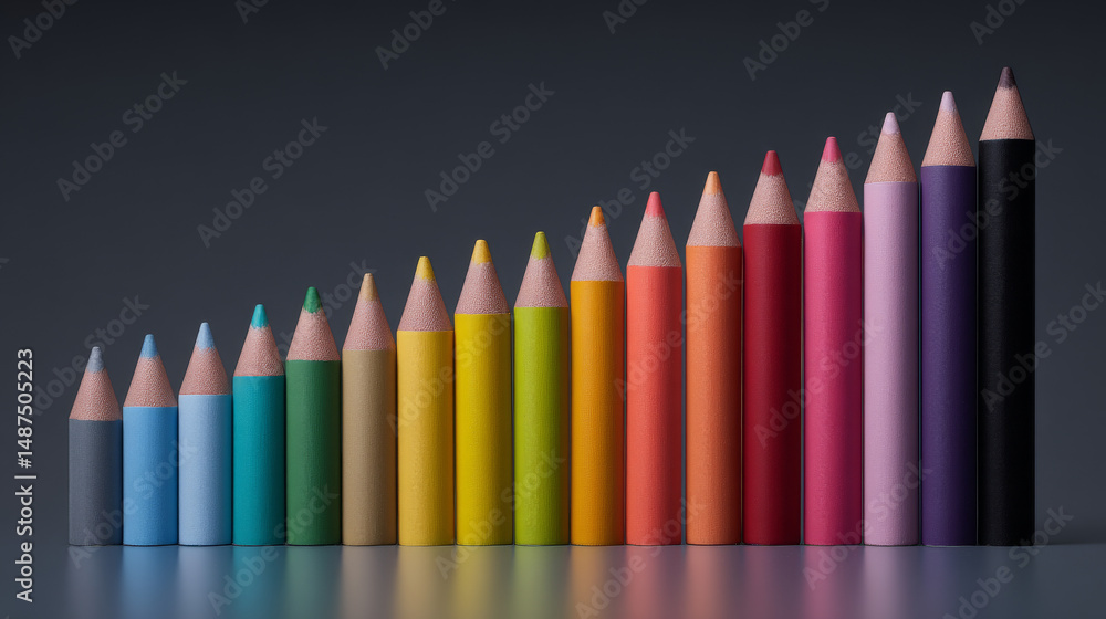 Poster a vibrant display of colored pencils arranged in a gradient pattern.