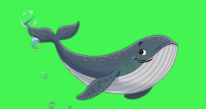 green screen, whales swim with bubbles