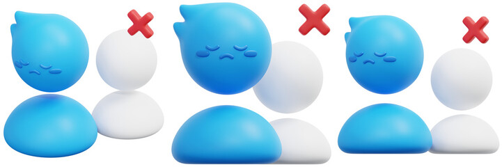 Set of Blue and White 3D Figures Illustrating Loneliness and Isolation 3d Render Icon Illustration