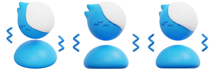 Set of Blue Avatars with White Bandages Depicting Sadness and Injury 3d Render Icon Illustration