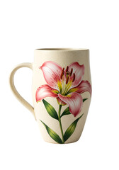 Cream-colored mug with a pink lily