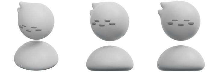 Set of Grey Cartoon Avatar with Simple Design and Transparent Background 3d Render Icon Illustration