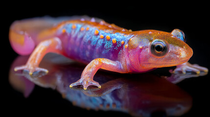 Obraz premium A vibrant salamander showcasing a stunning blend of colors and reflections.