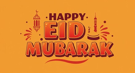 Obraz premium Happy Eid Mubarak Celebration with Traditional Lanterns and Festive Background