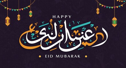 Happy Eid Mubarak Celebration with Traditional Lanterns and Festive Background