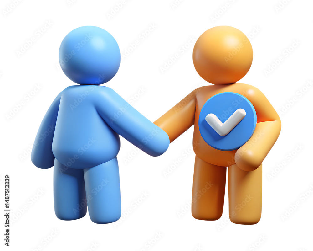 Aufkleber 3d render of handshake agreement between two abstract figures with checkmark badge high quality 3d r
