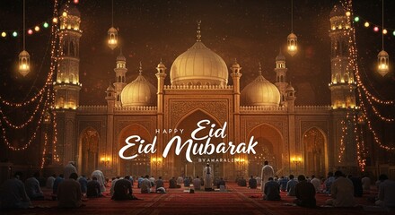Happy Eid Mubarak Celebration with Traditional Lanterns and Festive Background
