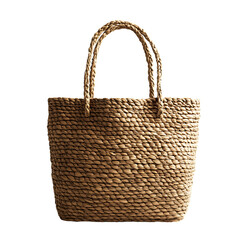 Rustic Straw Tote Bag with Naturally Rough Weave Isolated on Transparent Background