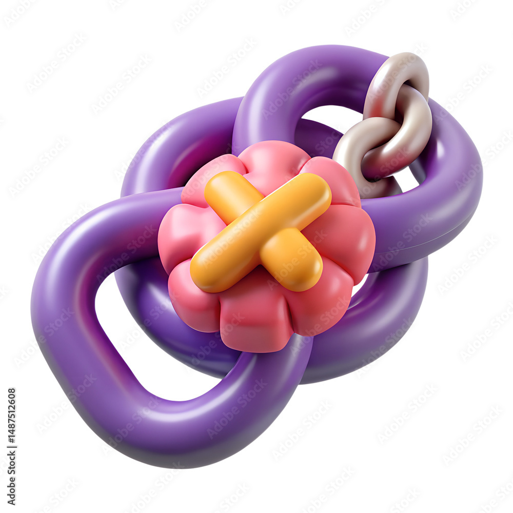 Poster abstract high quality 3d rendering icon featuring chains,flower and cross on transparent background 