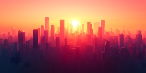 Sunrise cityscape of a vast metropolis.