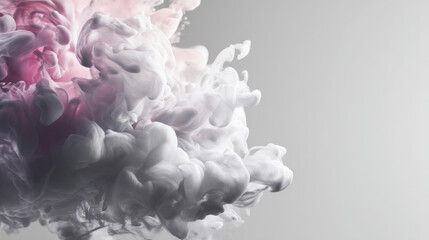 Abstract colorful smoke swirl in shades of pink and white on a light background.