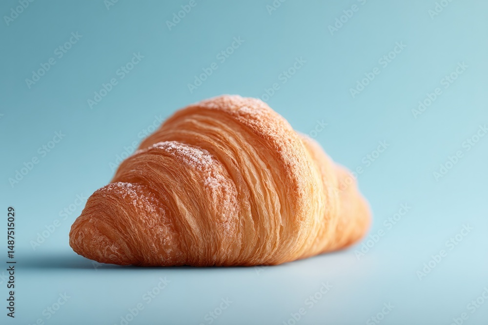 Aufkleber minimalistic setup of single croissant on pastel background leaving plentiful copy space for text