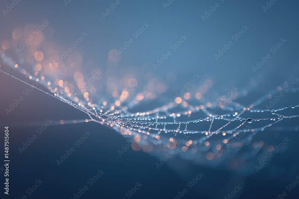 Poster glistening spider web covered in dewdrops each droplet catching light minimalistic backdrop emphasiz