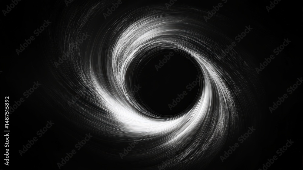 Poster swirling luminous energy streams around void abstract vortex background