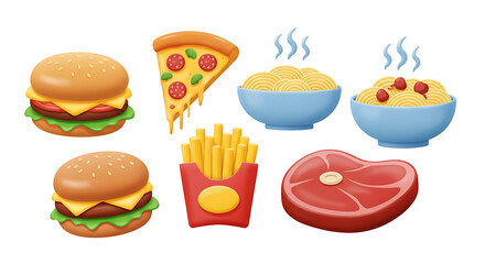 Fast Food and Meal Icons Isolated on White Background