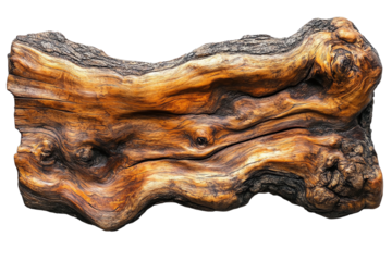 Unique piece of natural wood with intricate textures and patterns, showcasing its organic beauty against a white isolated background.