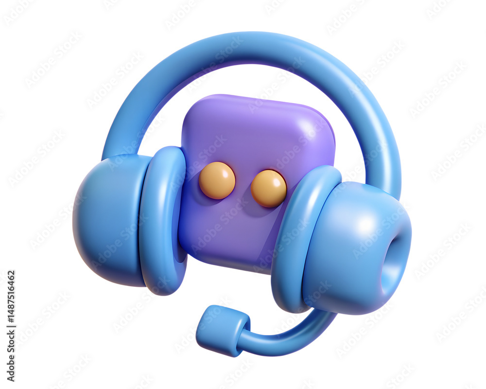 Poster cartoon 3d headset icon illustration with a lilac cube face design isolated high quality 3d renderin