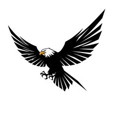 Fototapeta premium Majestic Soaring Eagle: A bold silhouette of a powerful eagle in mid-flight, wings outstretched against the sky, showcasing strength and freedom.