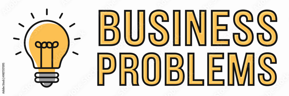 Poster illuminated lightbulb with business problems label – suitable for brainstorming sessions, startup ch
