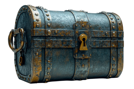 Vintage treasure chest with intricate metal details and a secure lock, perfect for storage or decorative purposes.