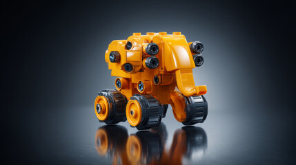 Fototapeta premium Bright yellow toy elephant made of blocks, showcasing creativity and imagination.