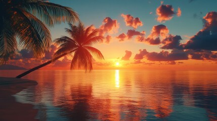 Spectacular Sunset Paradise: Tropical Beach at Golden Hour