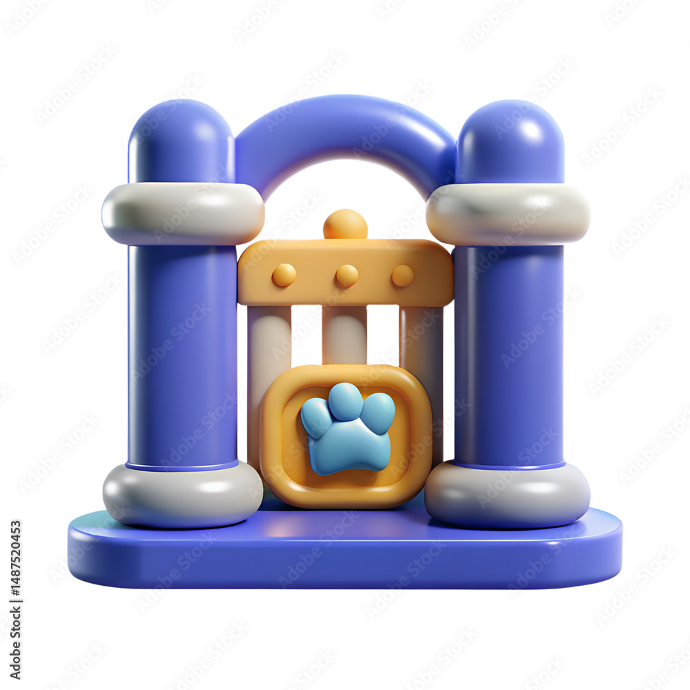 Poster cute and playful pet gate structure with paw print high quality 3d rendering icon on transparent bac