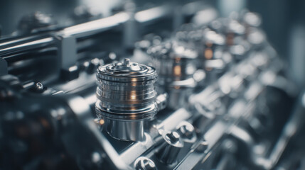 Naklejka premium Close-up of a detailed engine component showcasing modern automotive engineering.