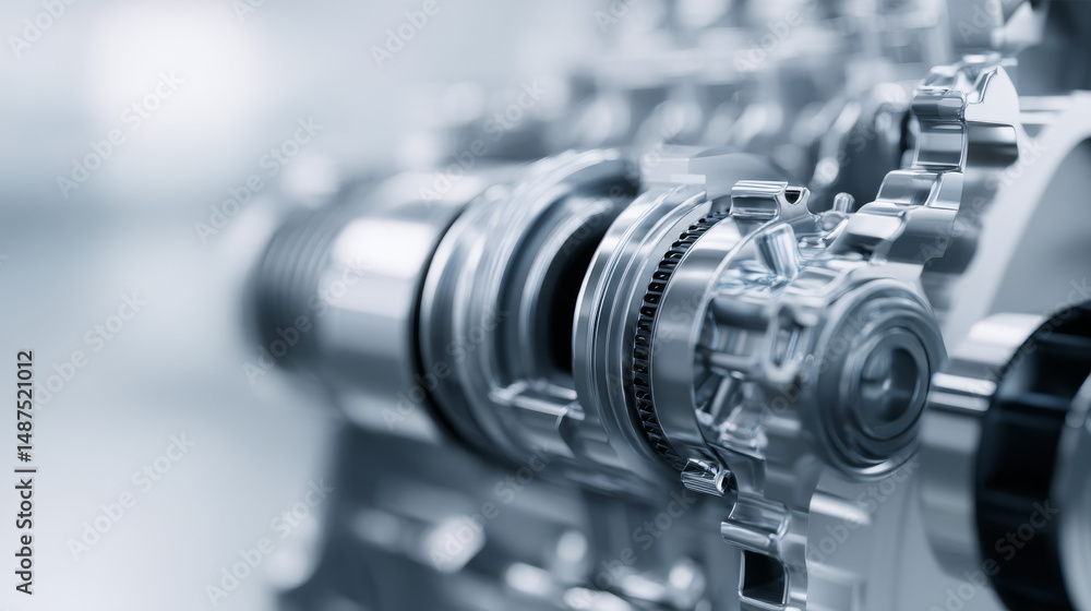 Poster close-up of a metal engine part showcasing precision engineering and technology.