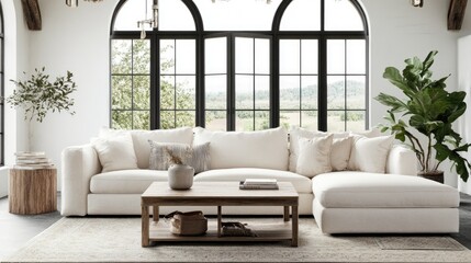 Elegant modern sectional sofa set in a sunlit room.