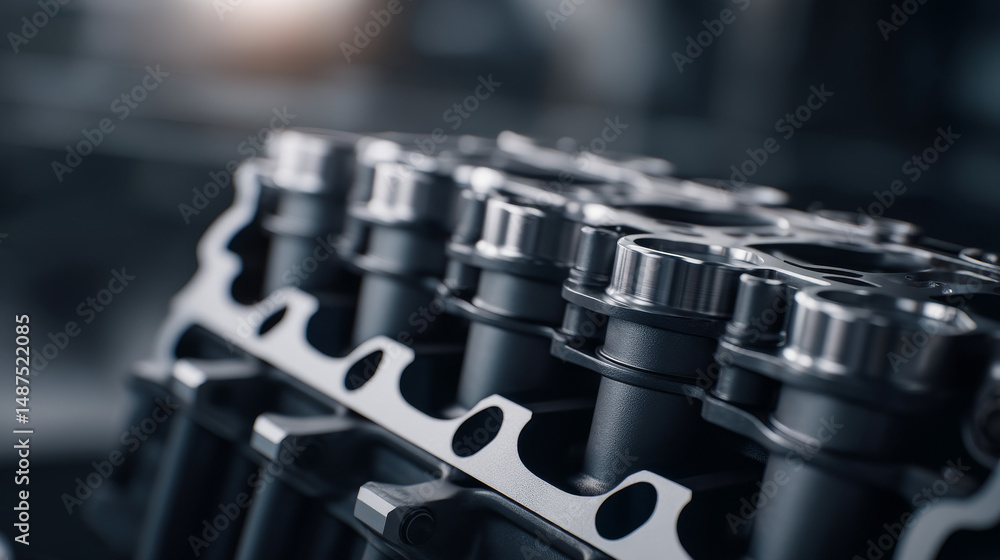 Poster close-up of a polished automotive engine component showcasing precision engineering.