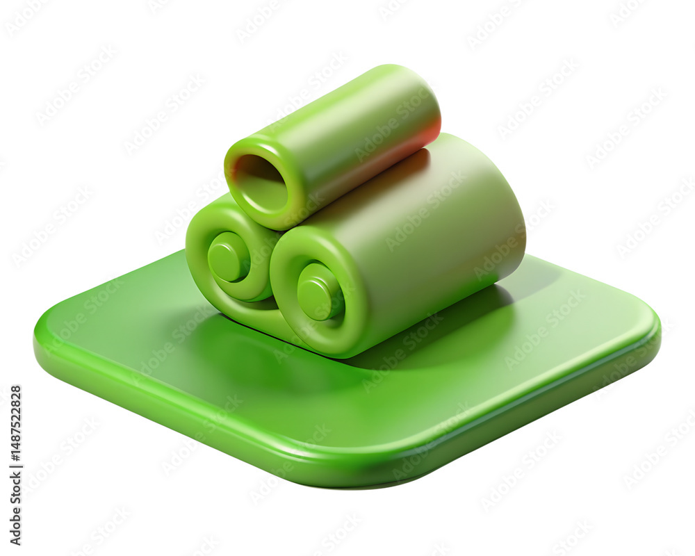 Poster green high quality 3d rendering icon on transparent background featuring cylindrical shapes stacked 