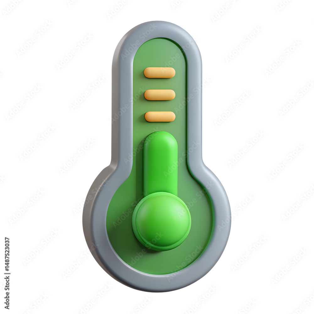 Poster green thermometer indicating comfortable temperature with 3d rendering icon on transparent backgroun