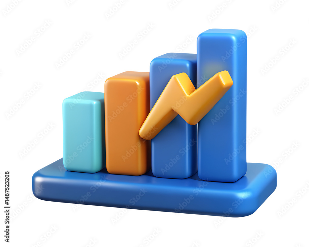 Poster growing bar chart with lightning bolt high quality 3d rendering icon on transparent background