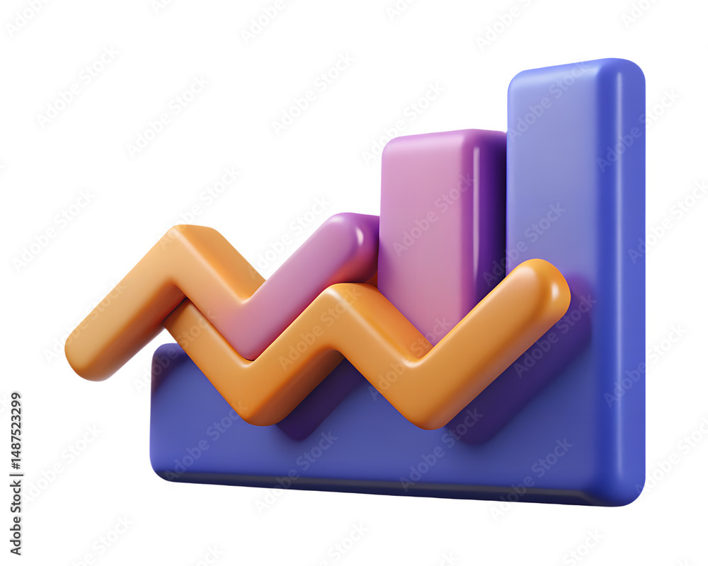 Poster growing business progress demonstrated with a colorful high quality 3d rendering icon on transparent