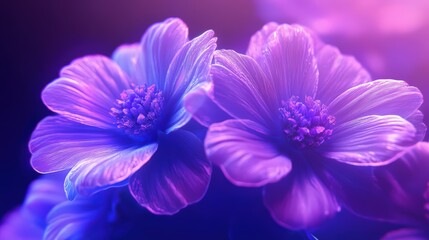 Two Glowing Violet Blossoms Radiating in the Enchanting Night Ambiance