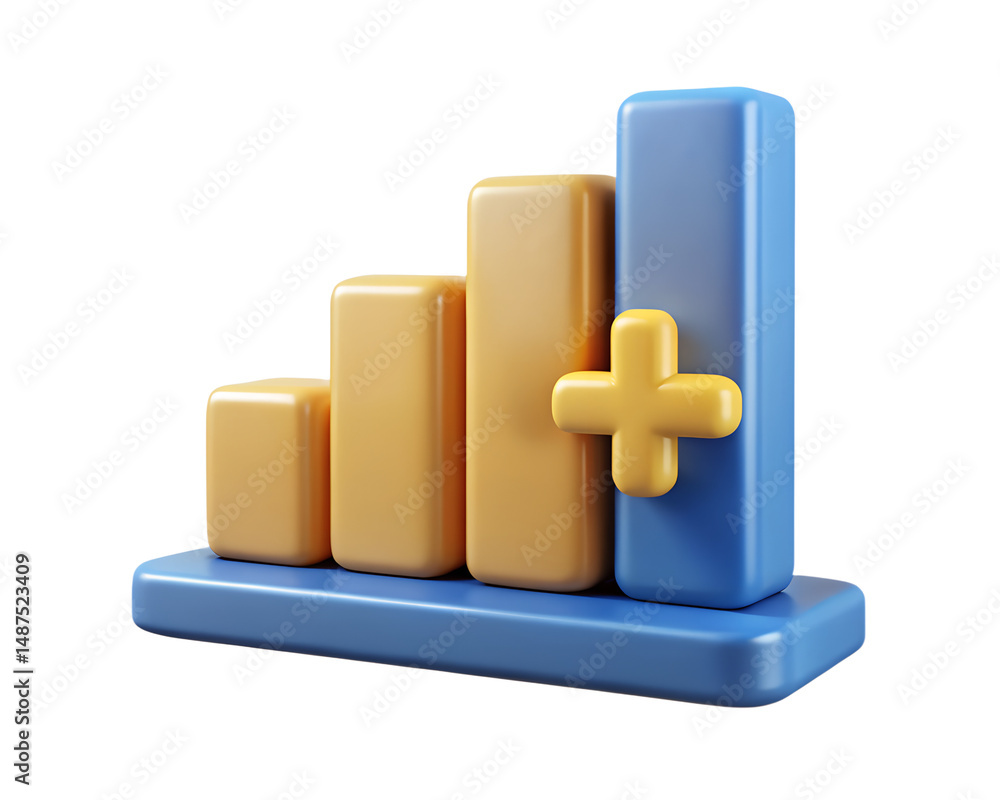 Poster growth chart visualization with add symbol high quality 3d rendering icon on transparent background