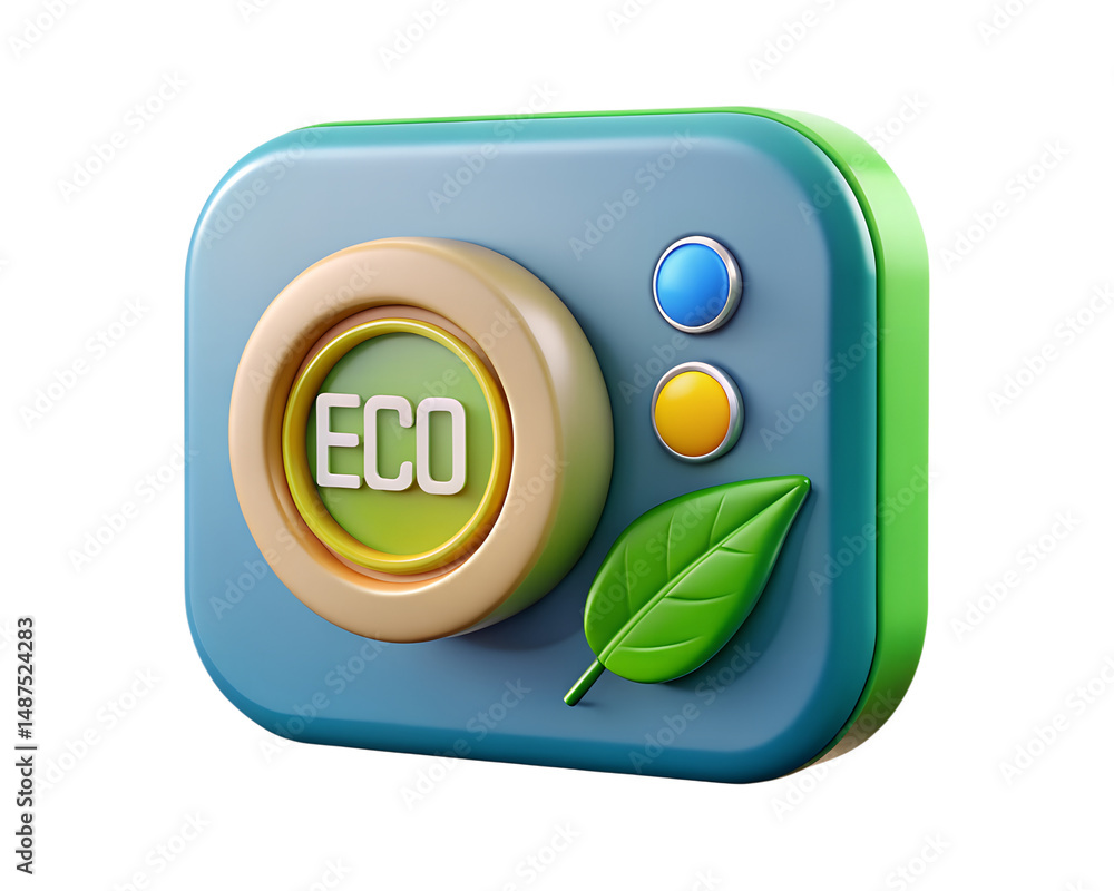 Poster high quality 3d rendering icon on transparent background displaying eco concept alongside leaf and b