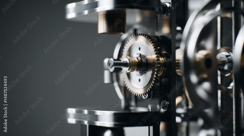 Poster close-up of intricate clockwork mechanism with gears and metal components.