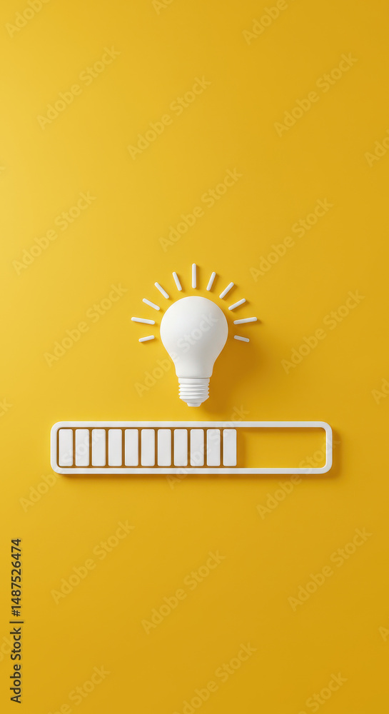 Poster idea loading: innovation in progress - lightbulb & progress bar on yellow