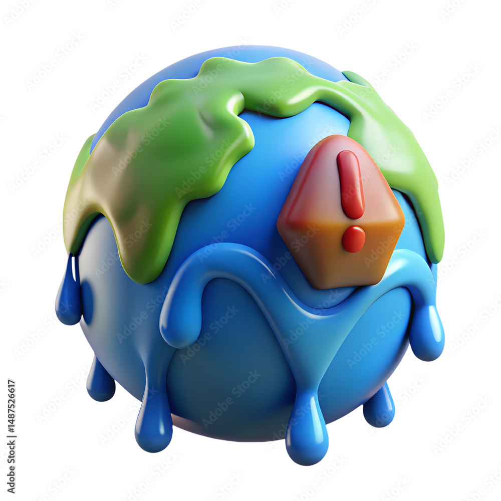 Poster melting earth globe high quality 3d rendering icon showing climate change warning and global warming